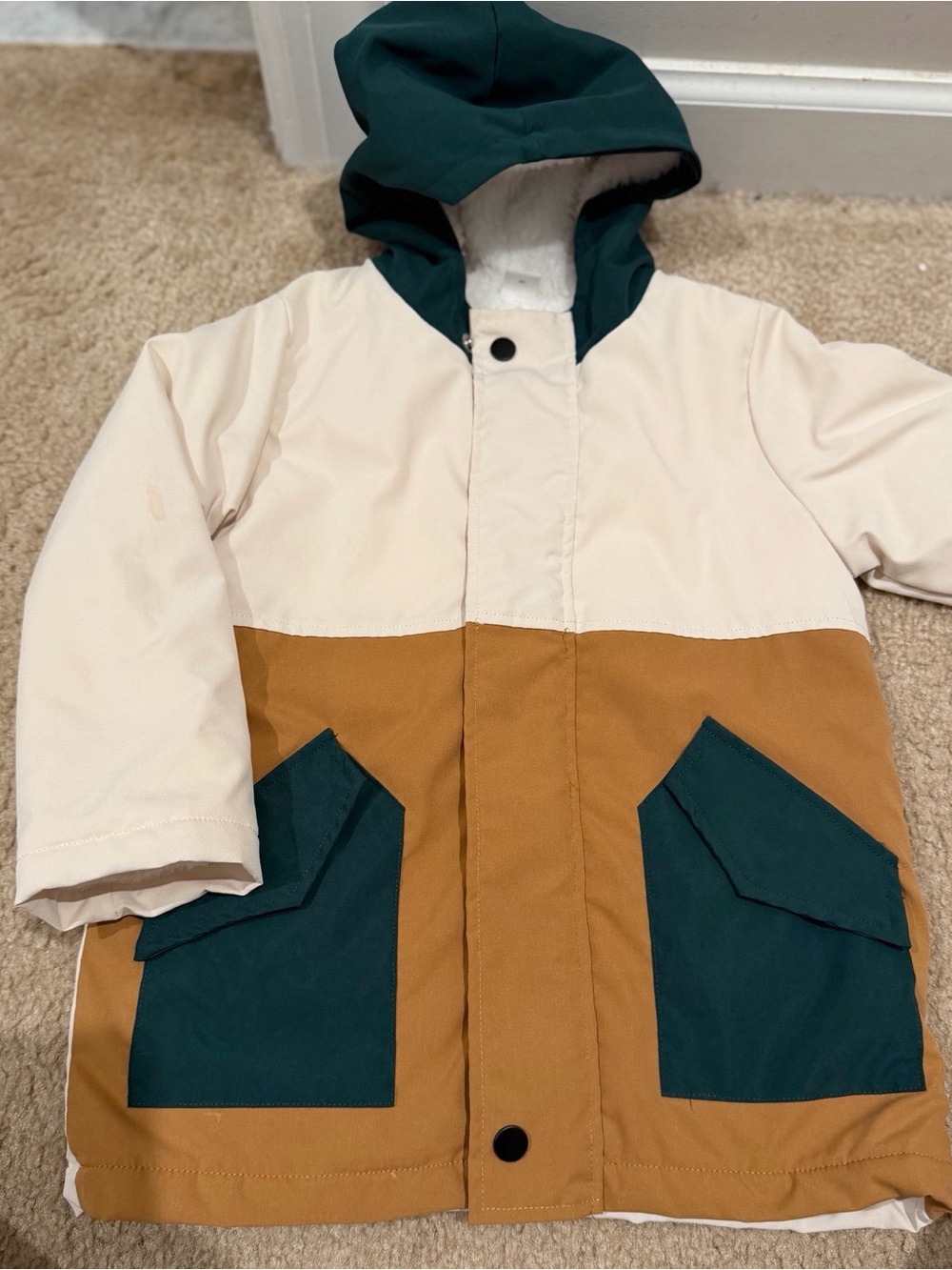 SHEIN Kids Colorblock Sherpa Lined Hooded Coat Size 5Y